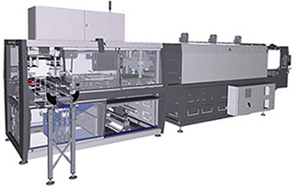 Film shrink wrappers with 90° infeed