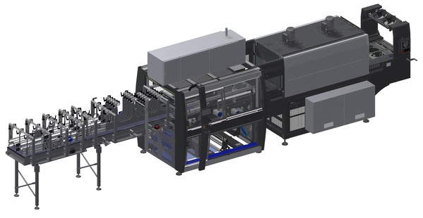 Film shrink wrappers with in-line infeed