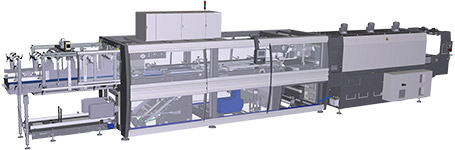 Film shrink wrappers with in-line infeed