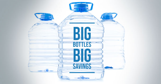 Big bottles. Big savings. PET and rPET high-capacity containers